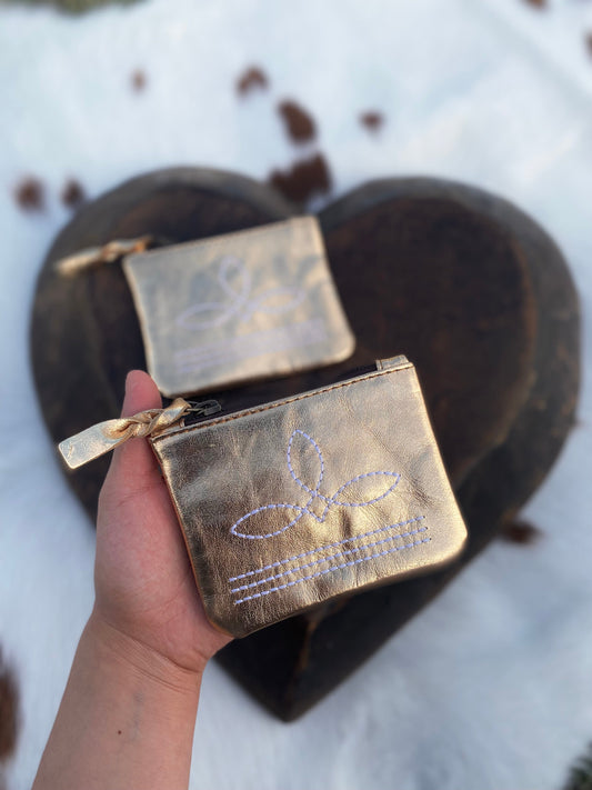 Gold Foil Leather BootStitch Coin Pouch