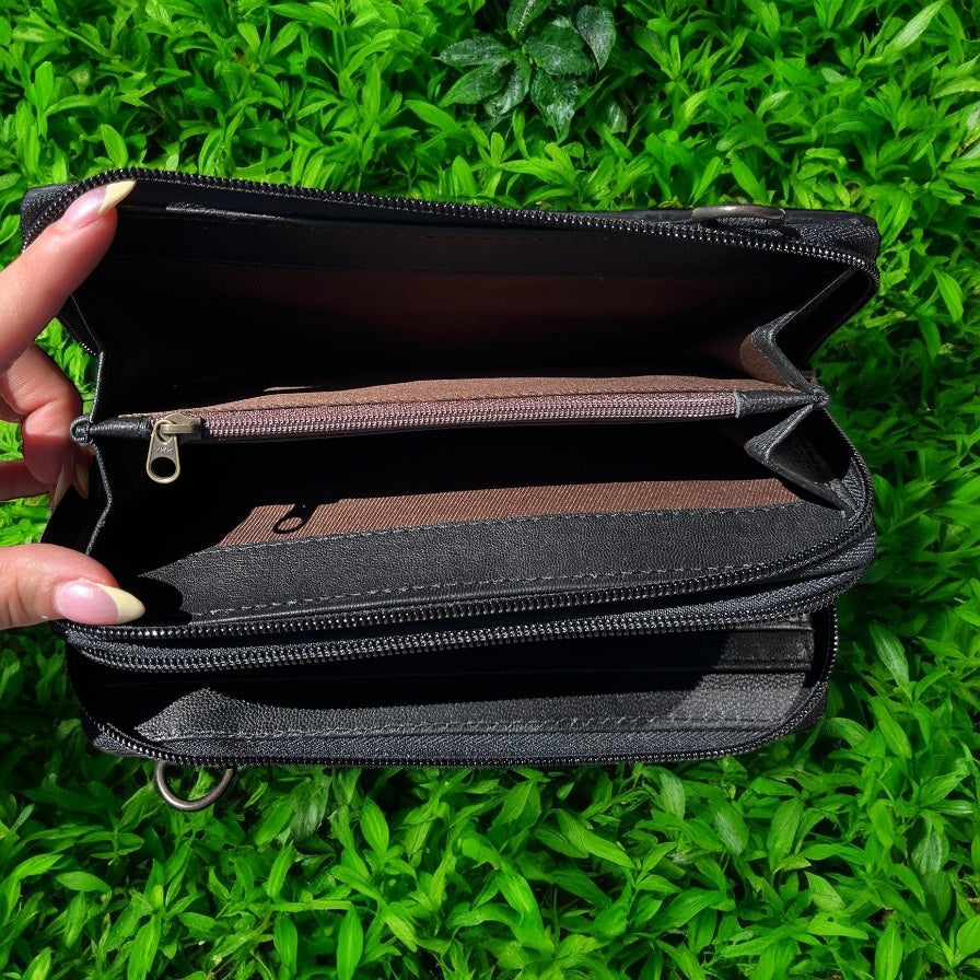 Black BootStitch suede leather crossbody wallet