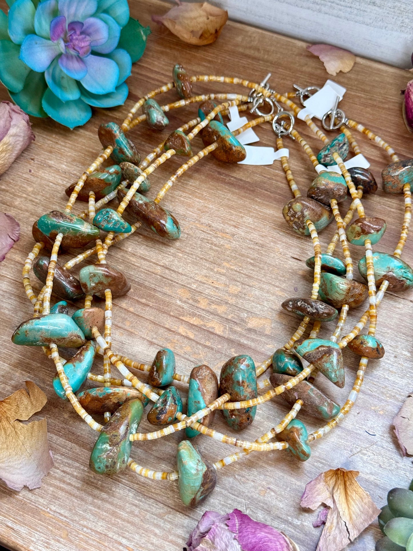 22” Chunky Turquoise & Shell Heishi Necklace
