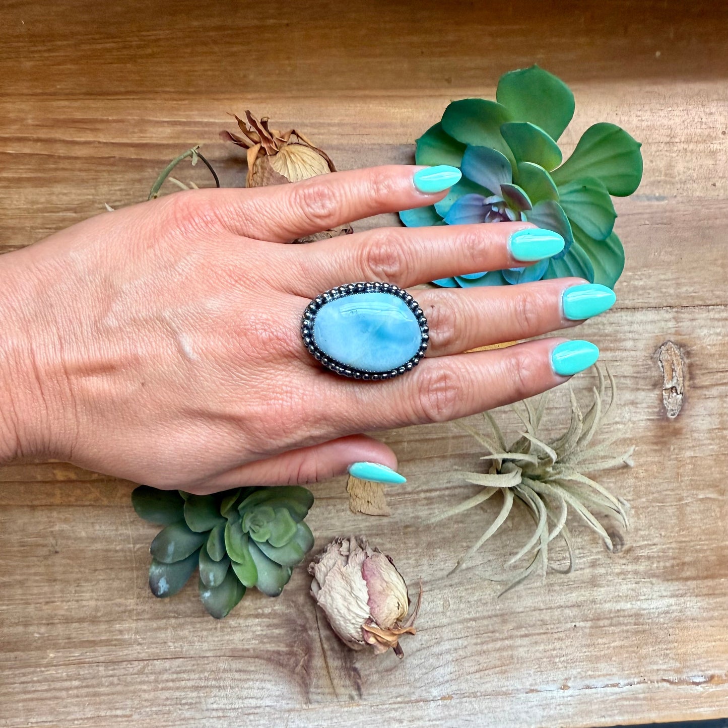 MJ Ring Oval Blue Larimar Sterling Silver