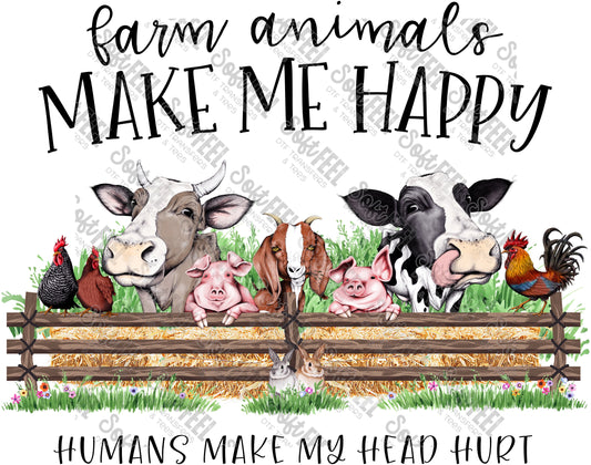 Farm Animals Make Me Happy - Country Western / Animals - Direct To Film Transfer / DTF - Heat Press Clothing Transfer