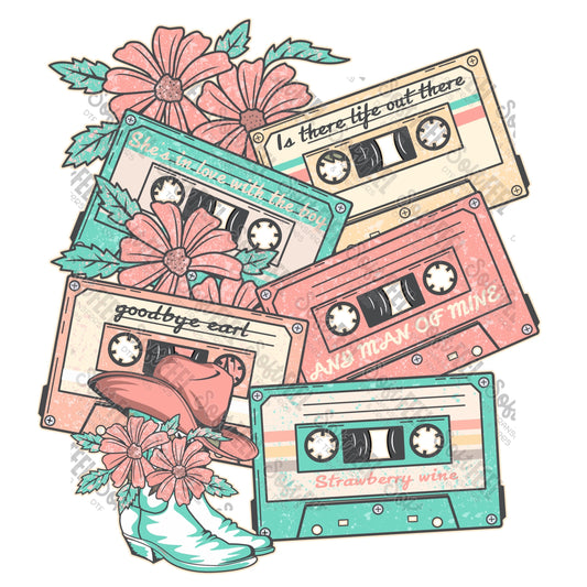 Country Cassettes - Country Western / Music - Direct To Film Transfer / DTF - Heat Press Clothing Transfer