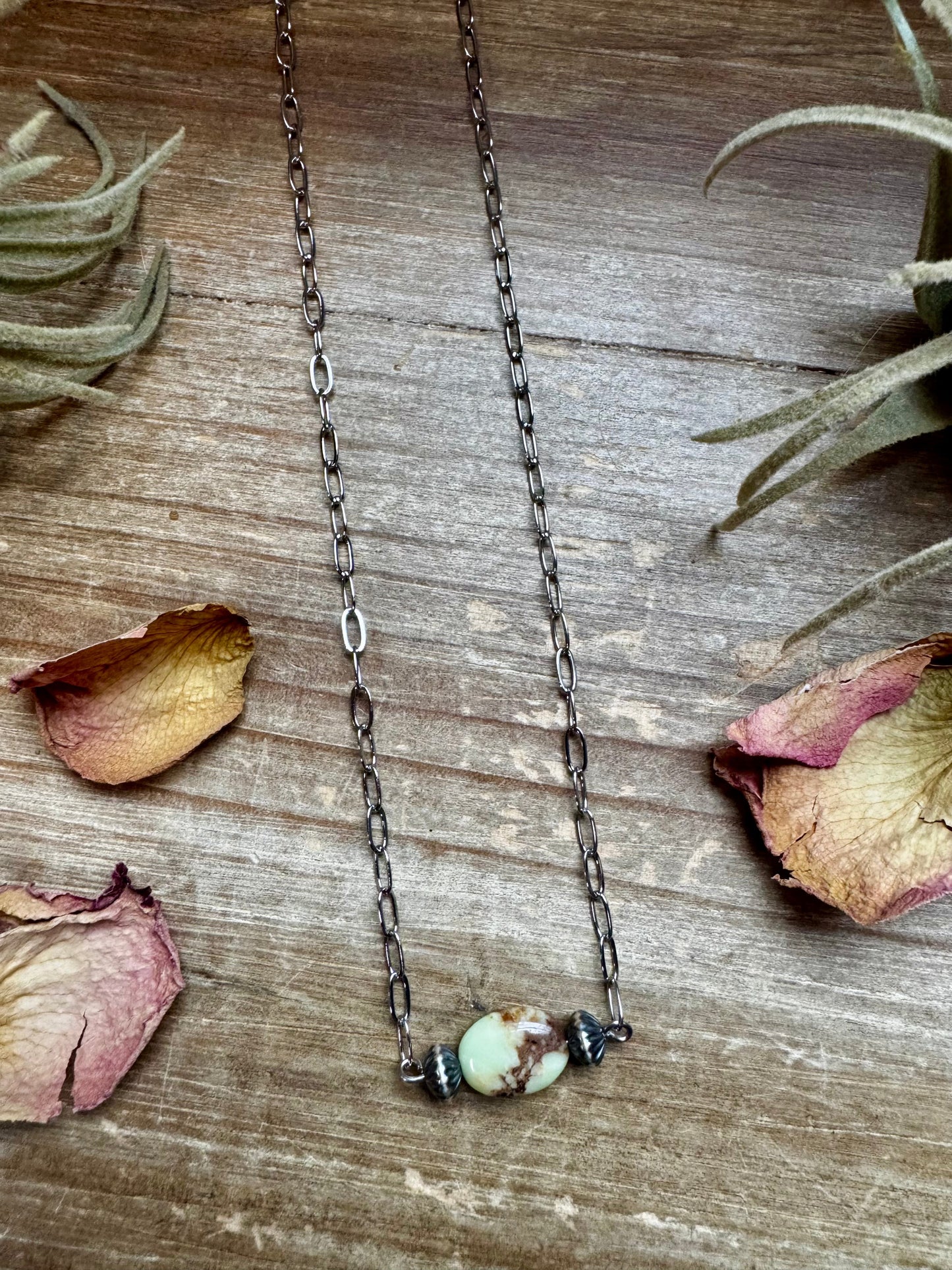 16-Inch Lemon Turquoise Magnesite Necklace with Sterling Saucer Pearls