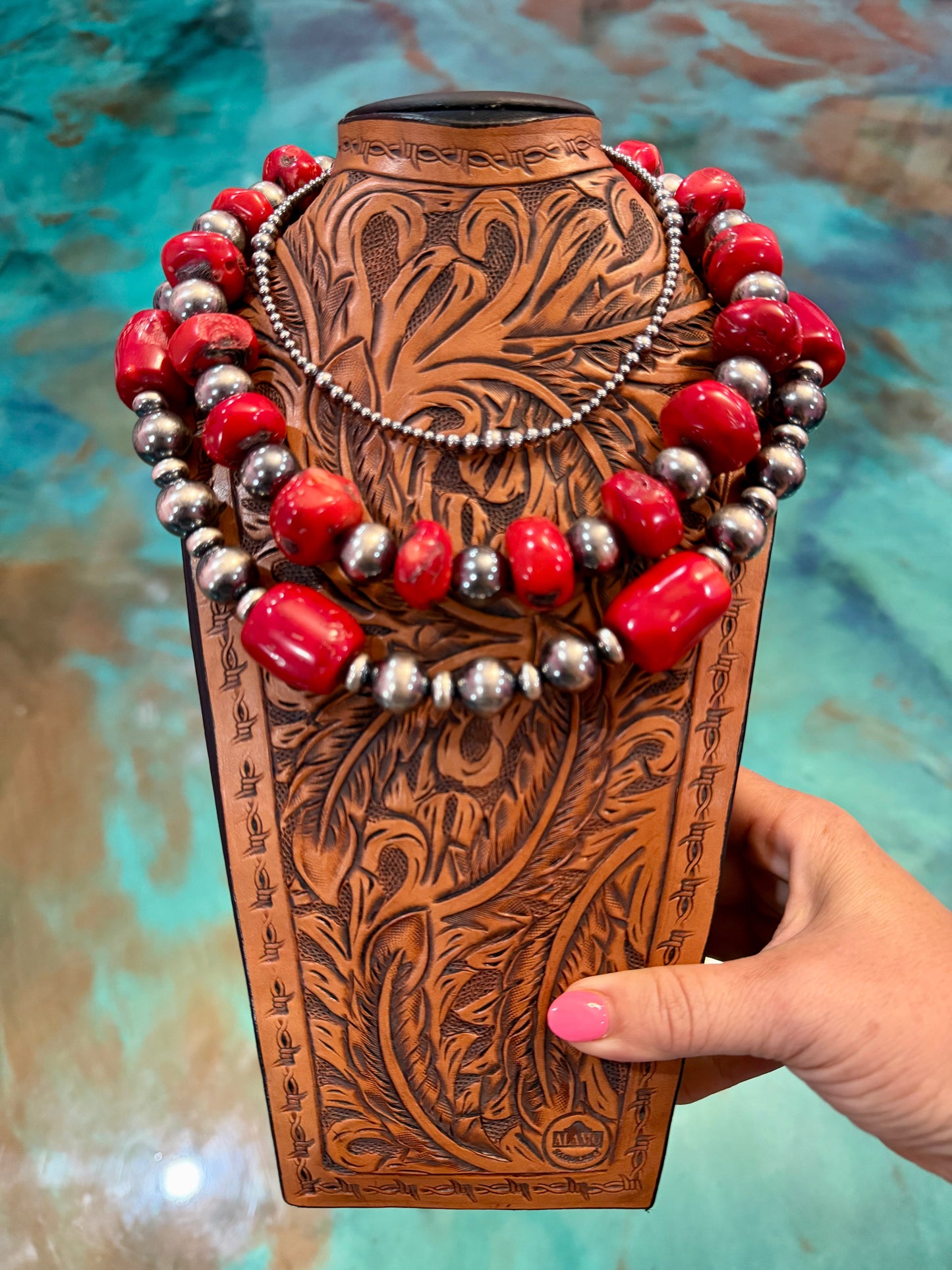 Red Coral & Sterling Silver 3-Piece Necklace Stack