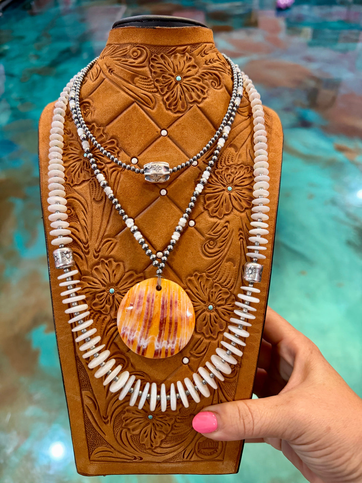 Jaci Stack – White Shell, Spiny Oyster & Sterling Silver Necklaces