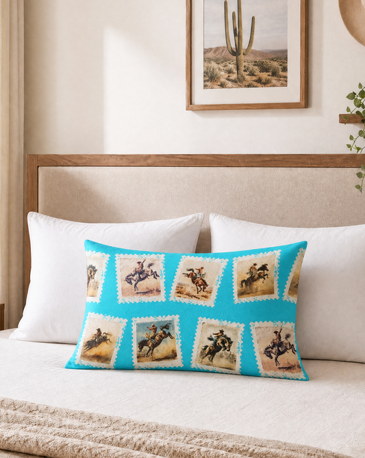 Baha Ranch Cowboy Stamp Turquoise Pillowcase Made in America