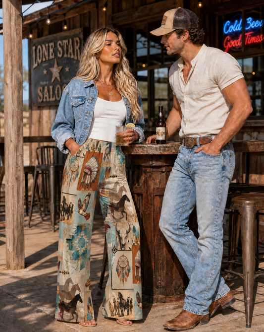 Baha Ranch Bohemian Dreams High Waisted Wide Leg Pants Inclusive Sizing