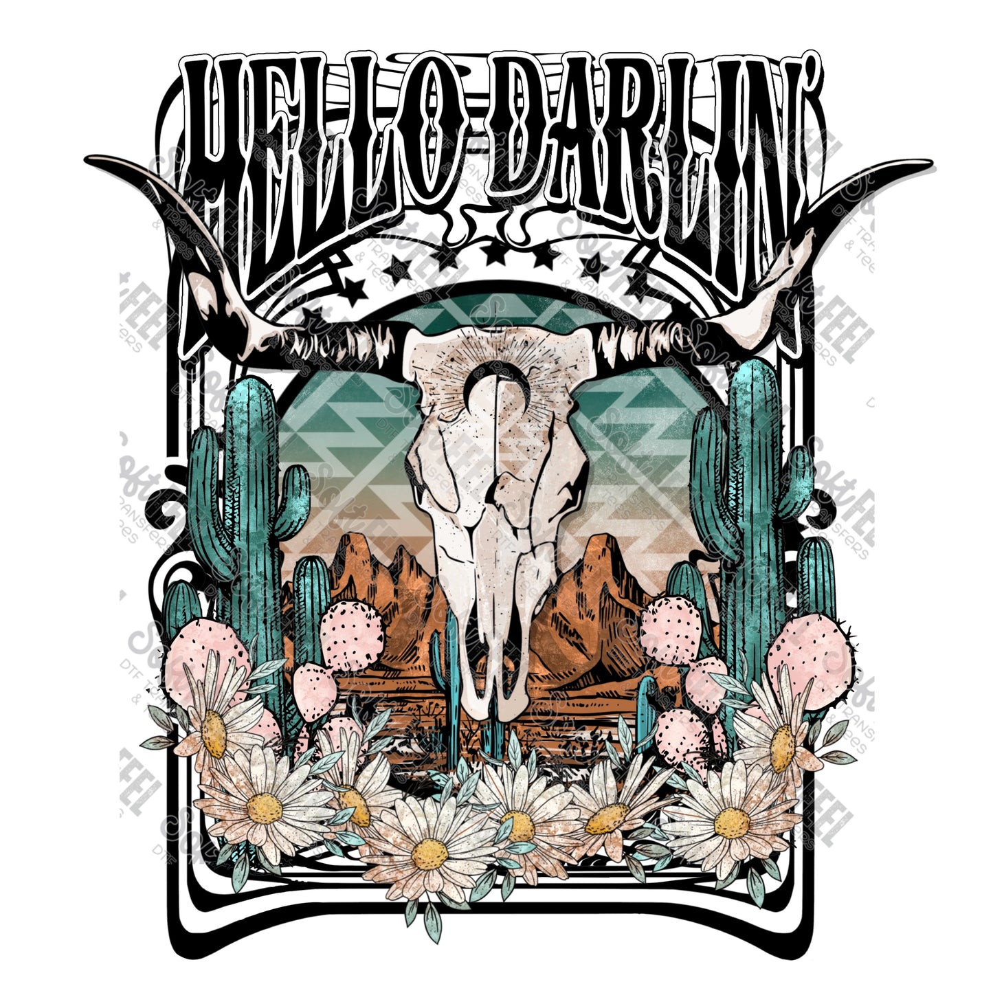 Hello Darlin - Women's / Western - Direct To Film Transfer / DTF - Heat Press Clothing Transfer