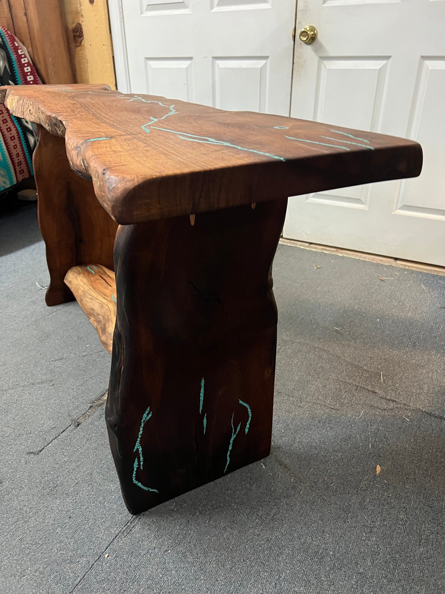 Mesquite Rustic Sofa Table with Turquoise Mod.2