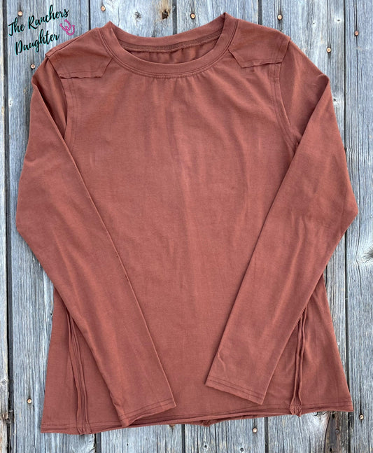 Western Mineral Wash Raw Seam Detail Long Sleeve Top