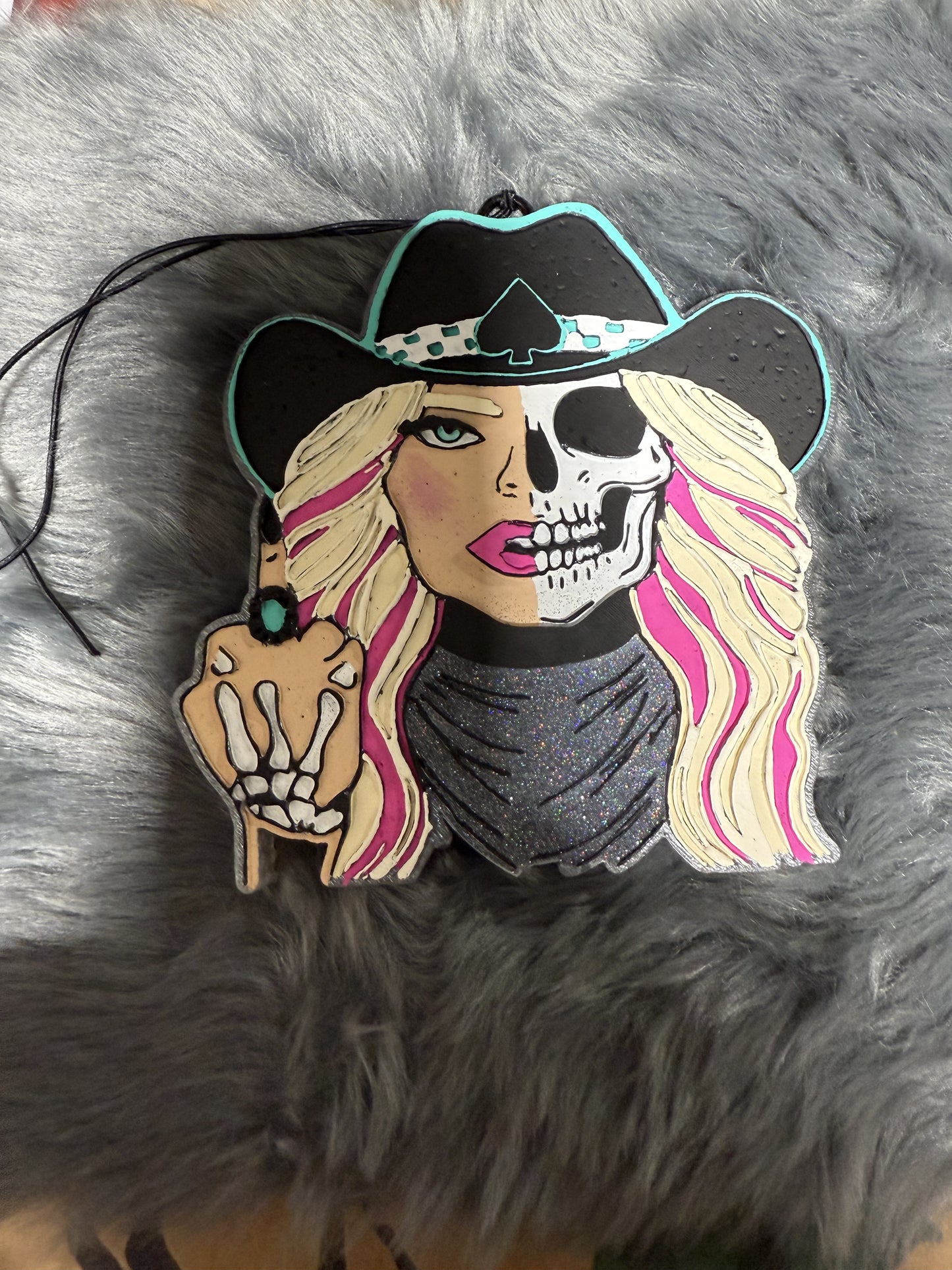 Western Skelly Cowgirl with Middle Finger and Turquoise