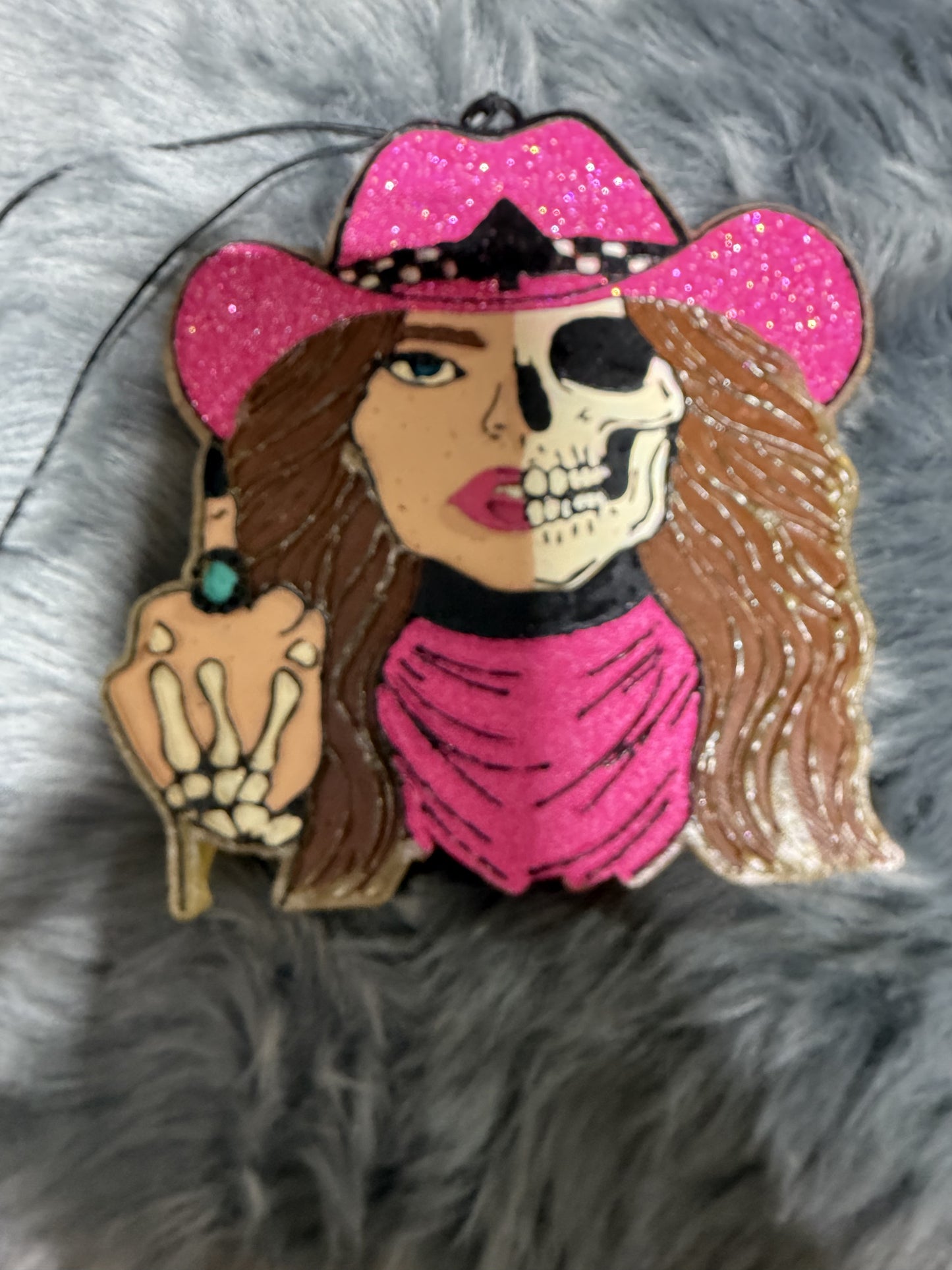 Western Skelly Cowgirl with Middle Finger and Turquoise