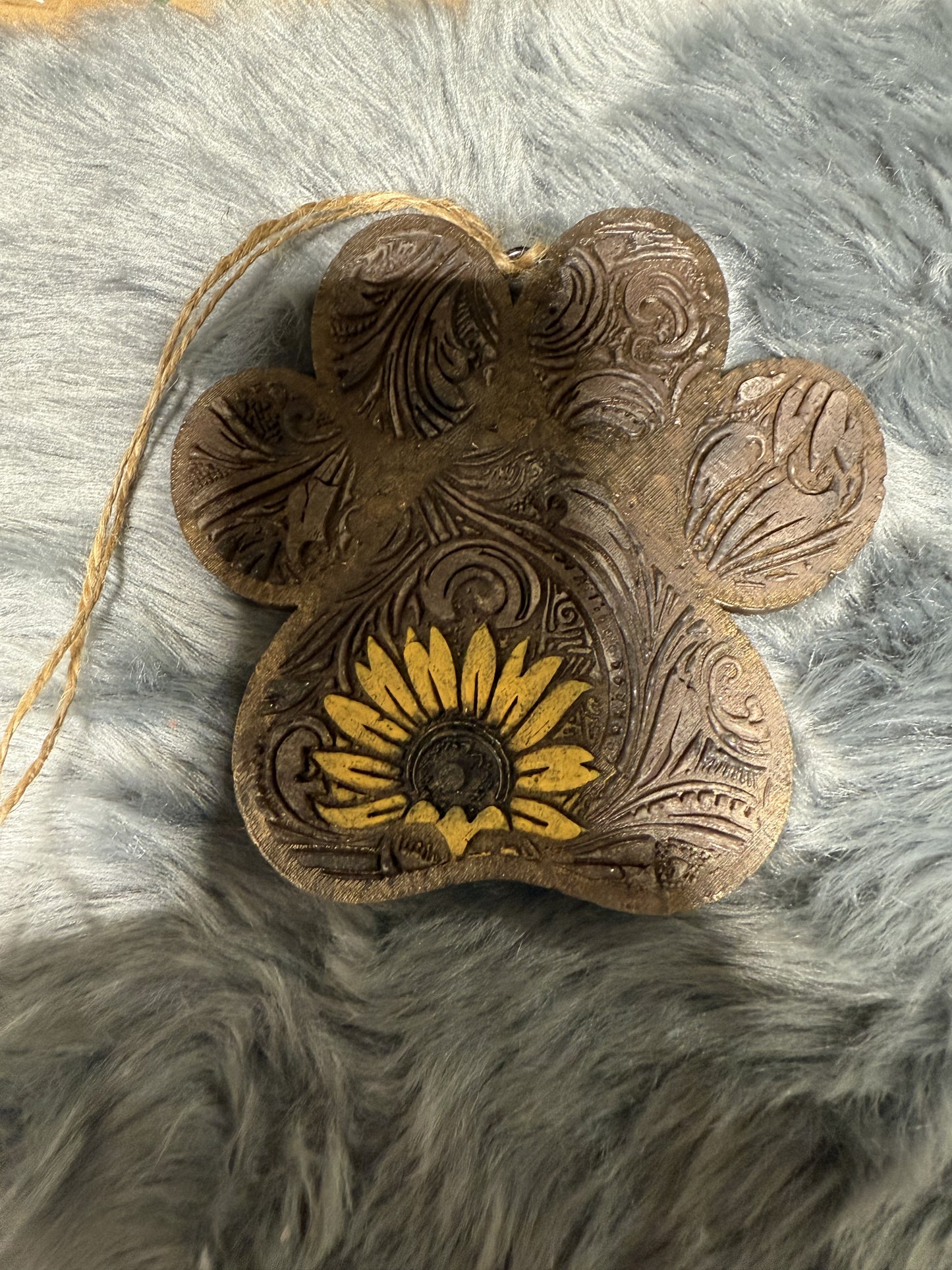 Tooled Leather and Sunflower Dog Paw Freshie