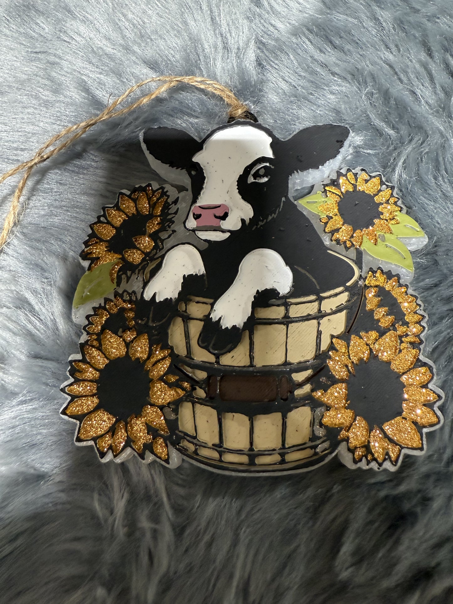 Calf in a Bucket with Sunflowers Freshie