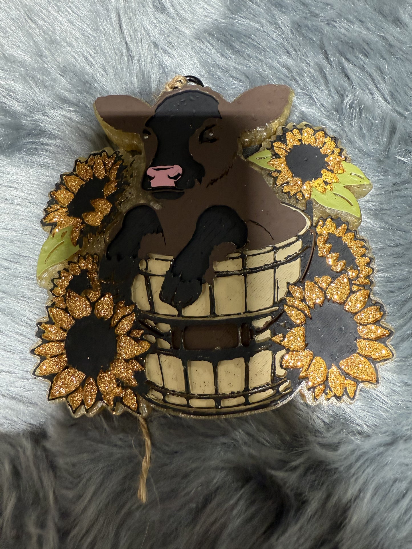 Calf in a Bucket with Sunflowers Freshie