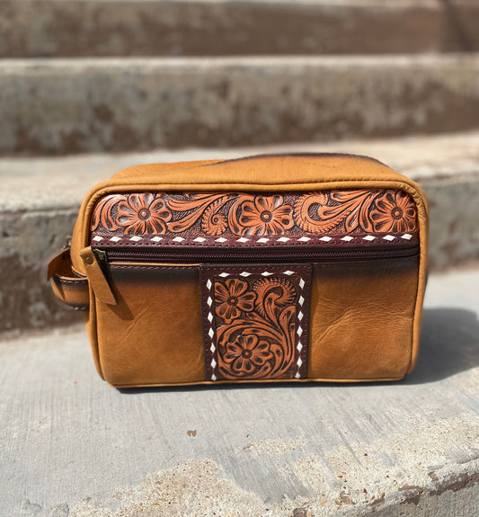 Genuine Leather & Tooled Toiletry Bag