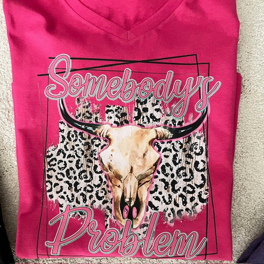 Somebody's Problem Bull Head Western  Short Sleeve T-Shirt Vneck