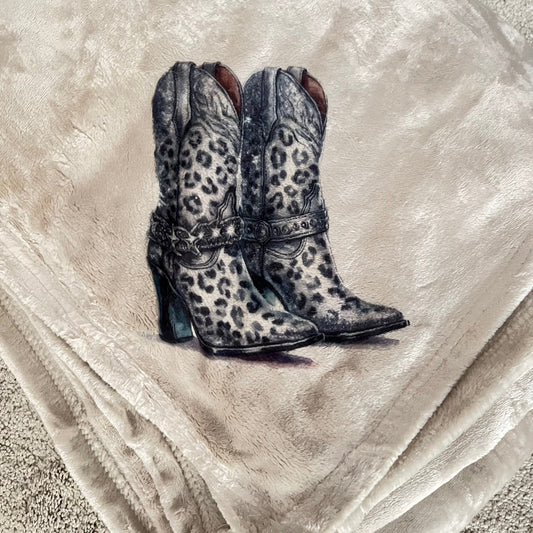 Leopard Glitz and Glamour Cowgirl Boot Polyester Lux Blanket