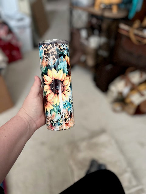 Leopard and Sunflower 20oz Tumbler