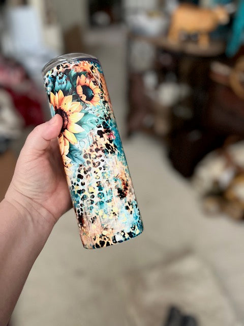 Leopard and Sunflower 20oz Tumbler
