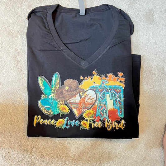 Peace, Love and Freebird Short Sleeve Graphic T-Shirt