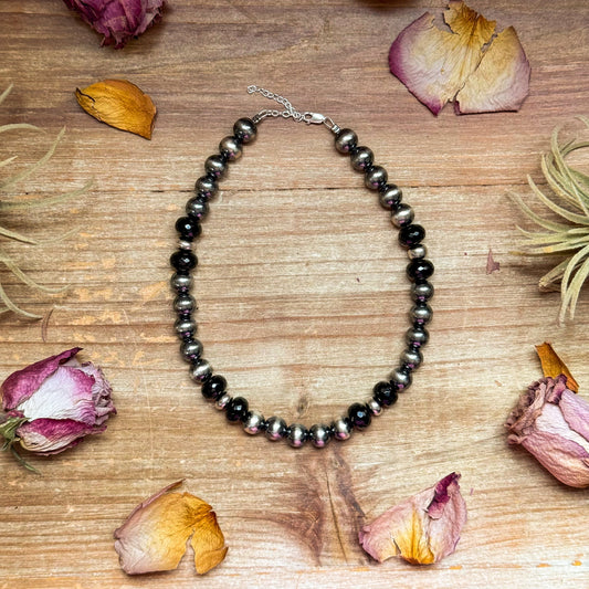 Black Onyx & Sterling Silver Pearl Choker – 14”