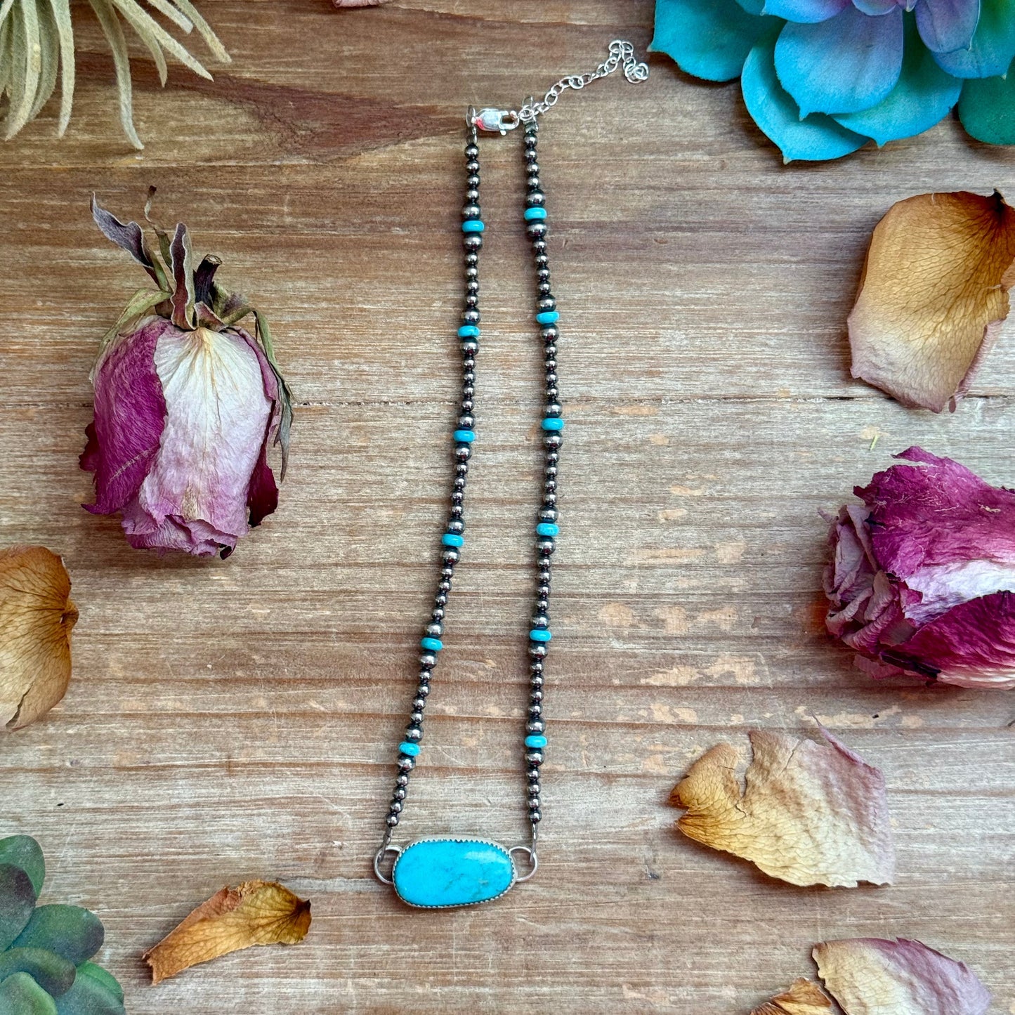 Sterling Silver & Turquoise Choker – 13” + Extender