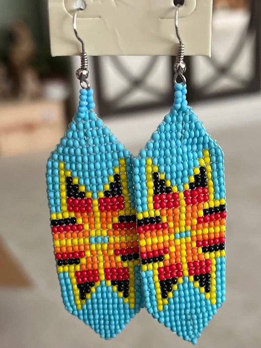 Native Aztec Tribal Seed Bead Banner Earrings Turquoise