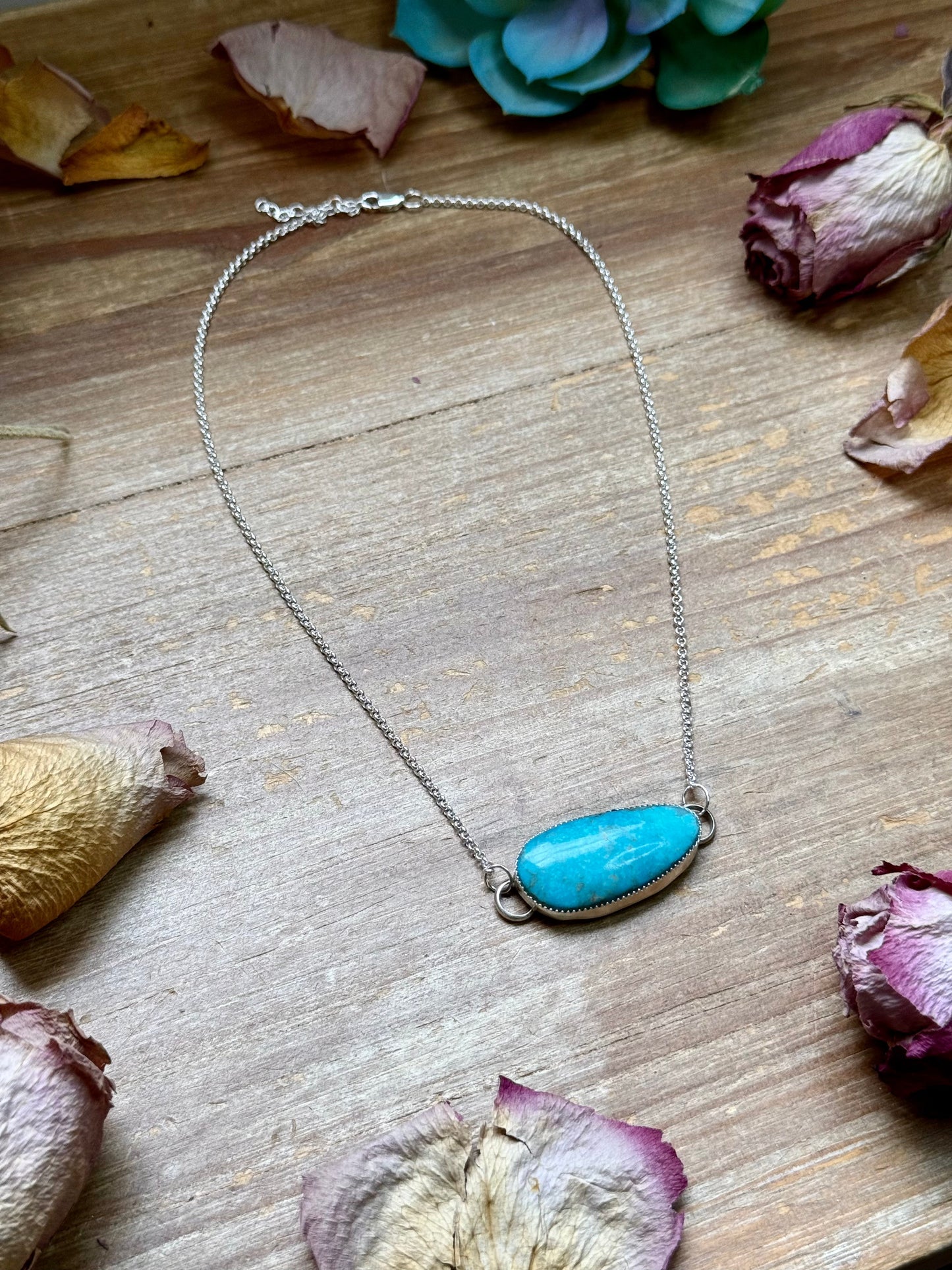 Sterling Silver Chain Necklace with Freeform Turquoise Pendant – 16”