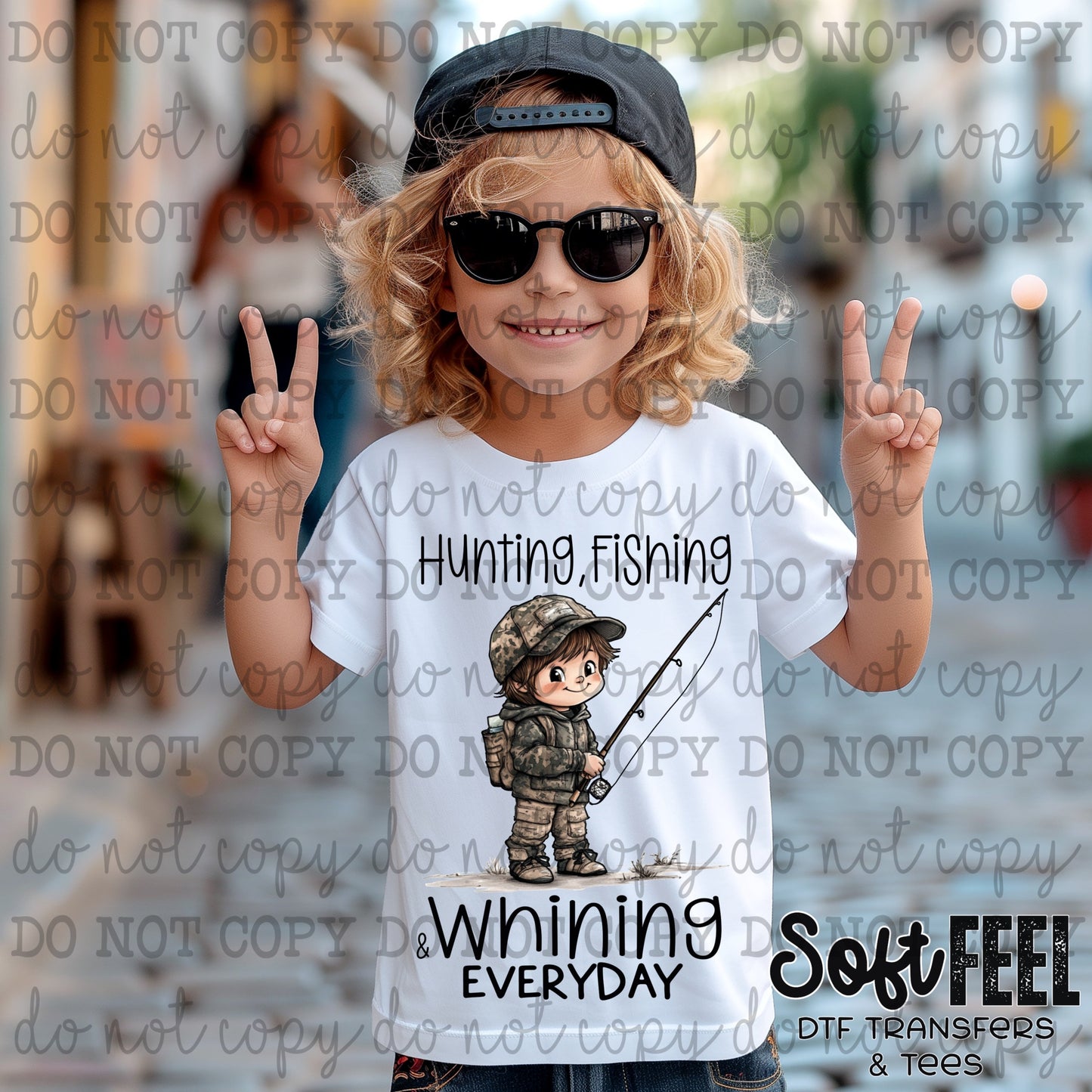 Hunting fishing whining everyday - youth country western - Direct To Film Transfer / DTF - Heat Press Clothing Transfer
