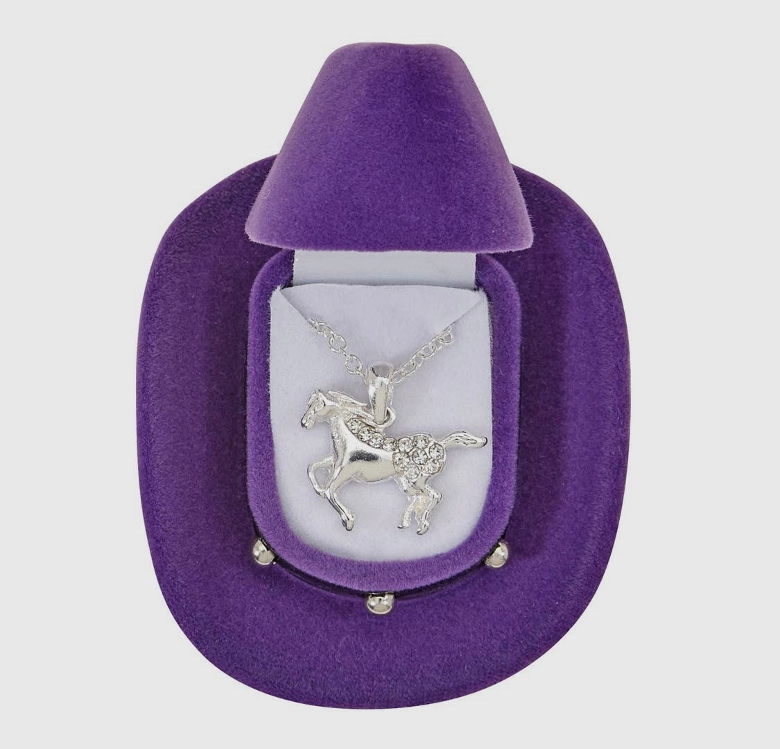 Galloping Horse Necklace in Cowboy Hat Box