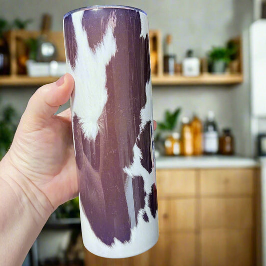 Cowhide Black and White Tumbler with Straw 20 oz