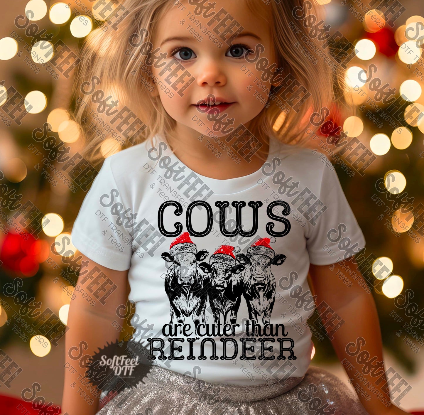 Cows are Cuter than Reindeer Country Western Christmas - Direct To Film Transfer / DTF - Heat Press Clothing Transfer