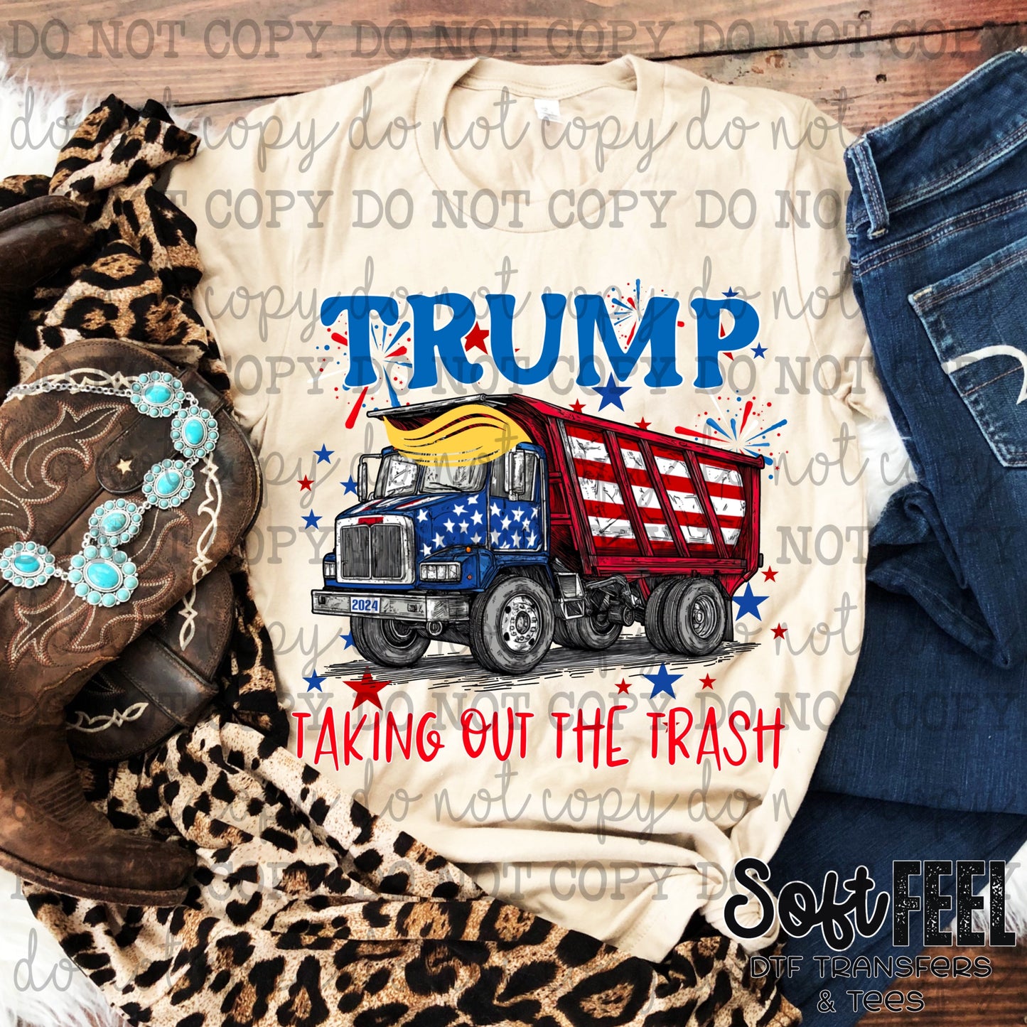 Taking out the trash dump truck Trump 2024 - Patriotic - Direct To Film Transfer / DTF - Heat Press Clothing Transfer