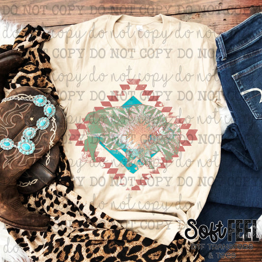 Aztec Buffalo Distressed - country western - Direct To Film Transfer / DTF - Heat Press Clothing Transfer