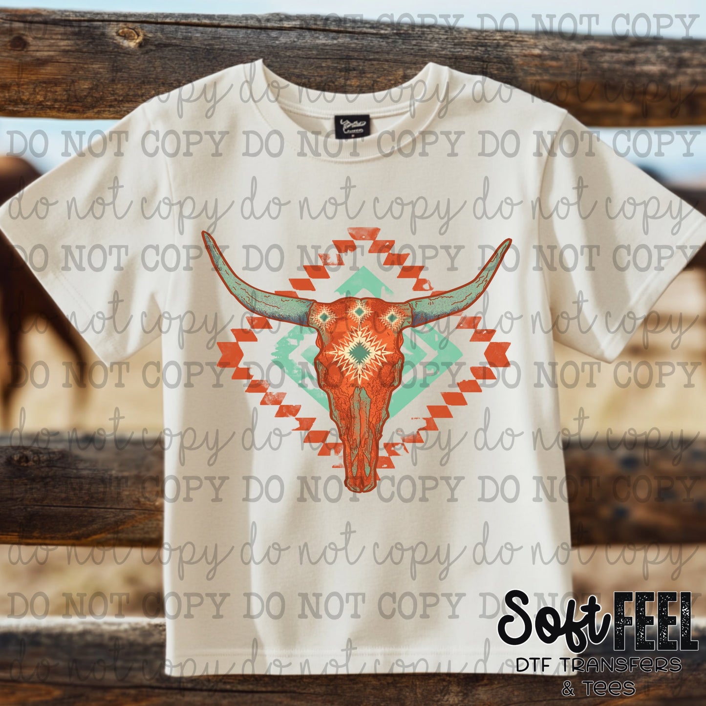 Aztec Cow Skull - country western - Direct To Film Transfer / DTF - Heat Press Clothing Transfer