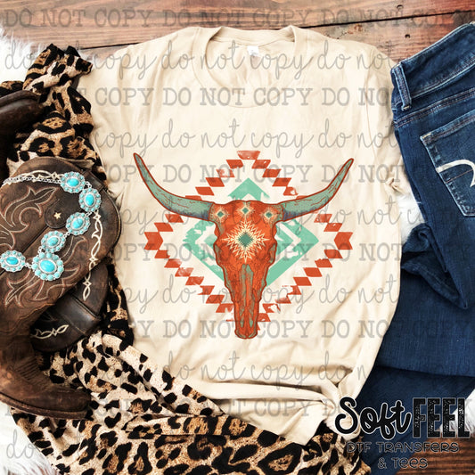 Aztec Cow Skull - country western - Direct To Film Transfer / DTF - Heat Press Clothing Transfer