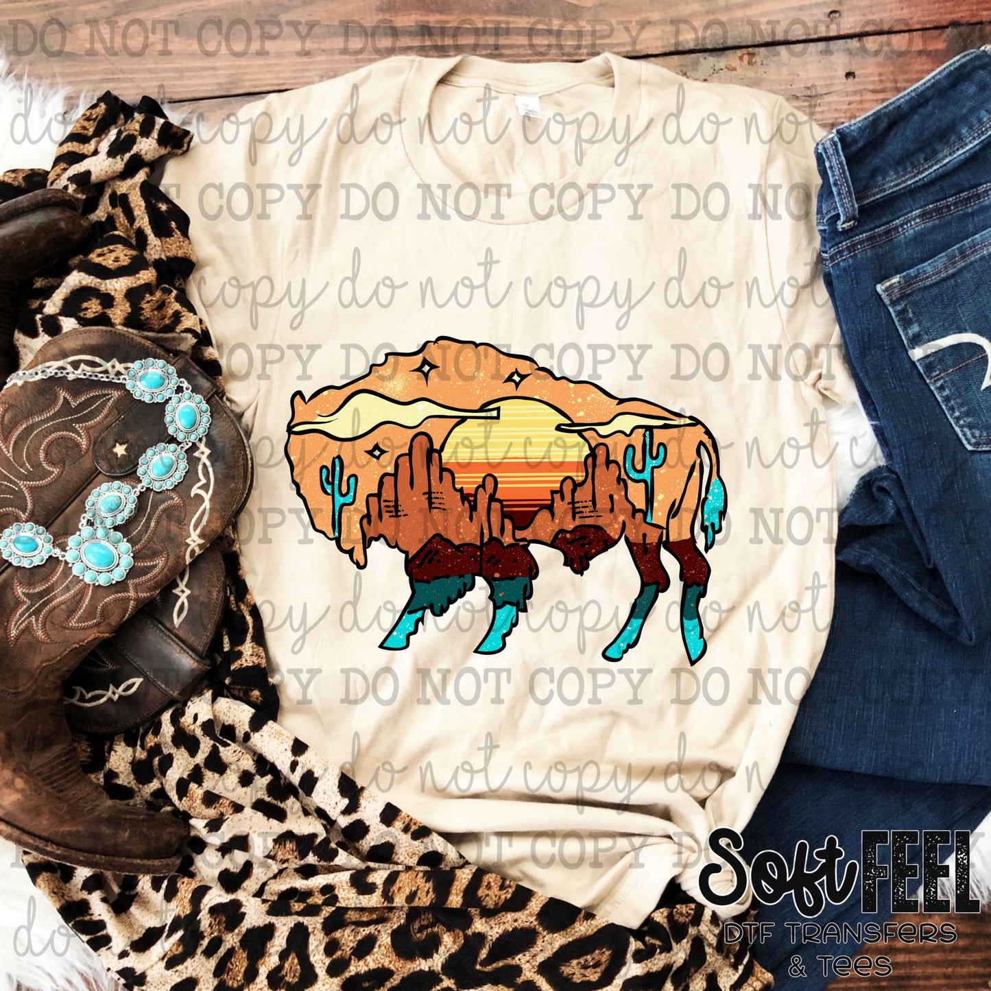 Aztec Sky Buffalo - country western - Direct To Film Transfer / DTF - Heat Press Clothing Transfer