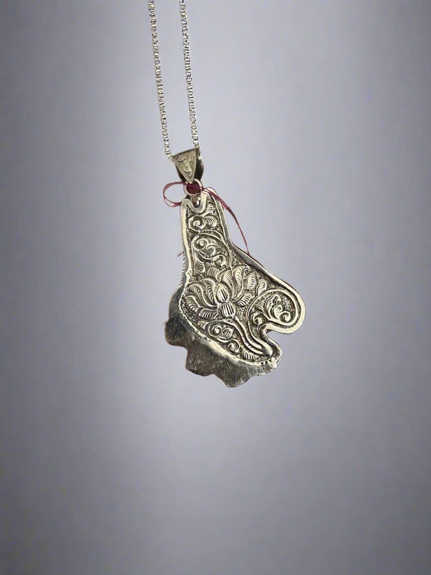 Ornate Bone donkey pendant in Tibetan Silver Florals