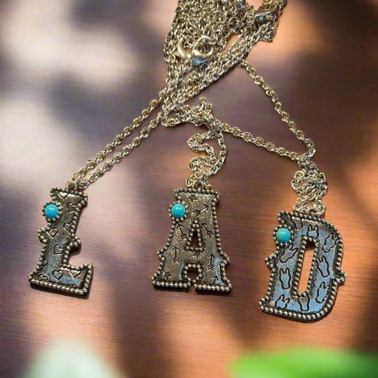 Silver and Turquoise Letter/Initial Western Necklace
