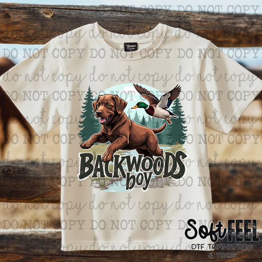 Backwoods Boy Duck Dog Hunting - Youth Western - Direct To Film Transfer / DTF - Heat Press Clothing Transfer