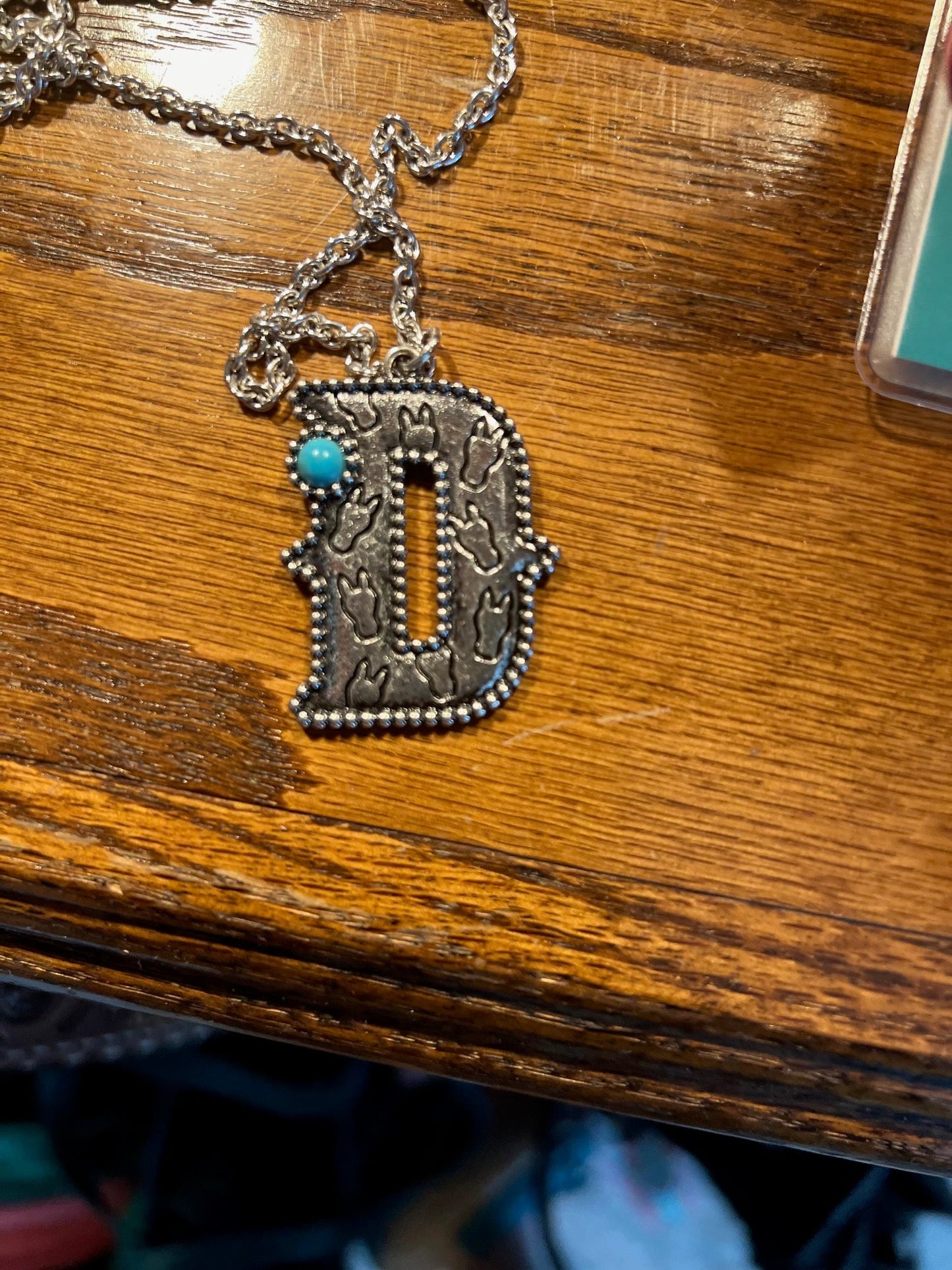 Silver and Turquoise Letter/Initial Western Necklace