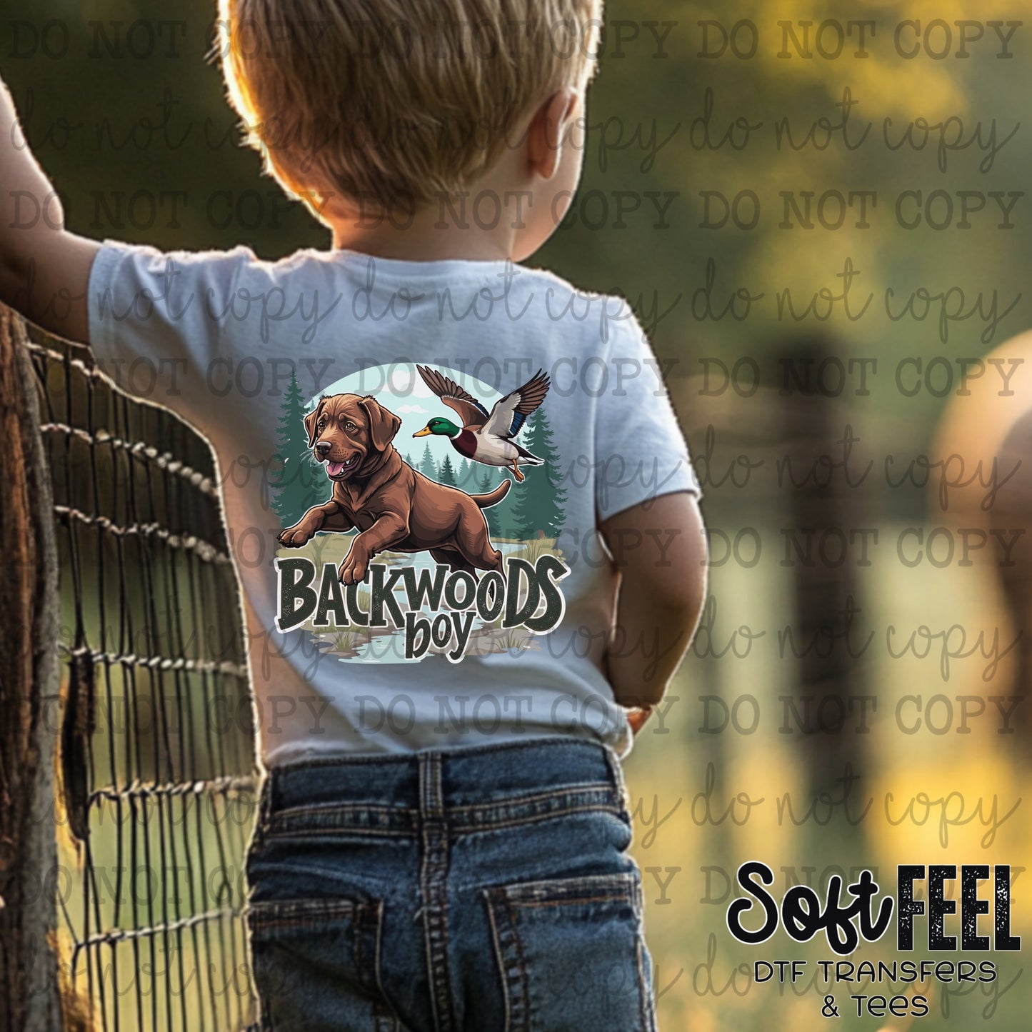 Backwoods Boy Duck Dog Hunting - Youth Western - Direct To Film Transfer / DTF - Heat Press Clothing Transfer