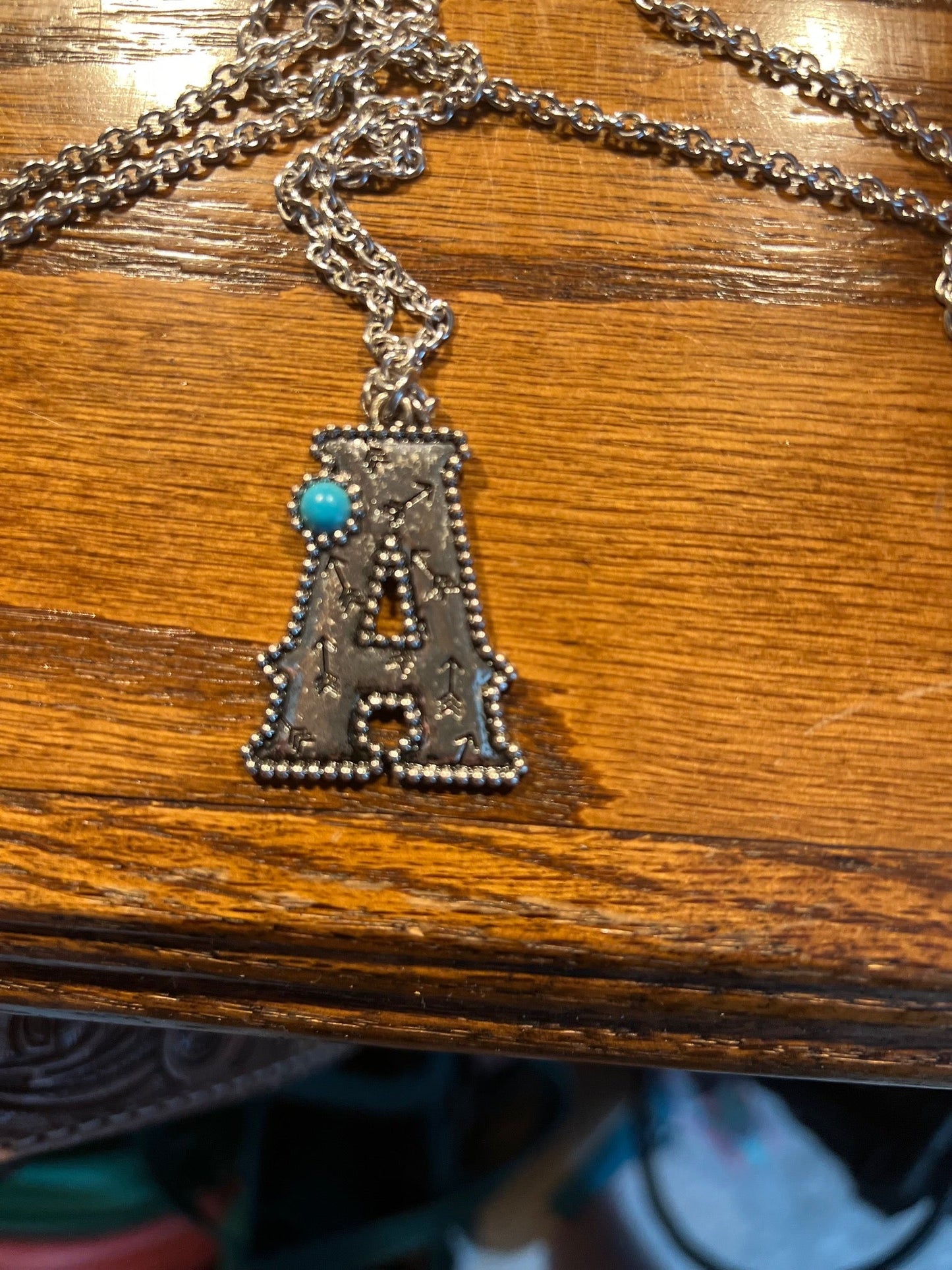 Silver and Turquoise Letter/Initial Western Necklace