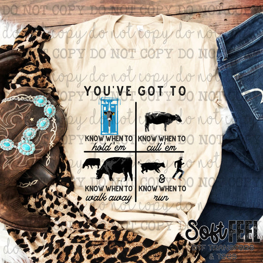 You've Got To Know When Cattle Humor - youth country western - Direct To Film Transfer / DTF - Heat Press Clothing Transfer