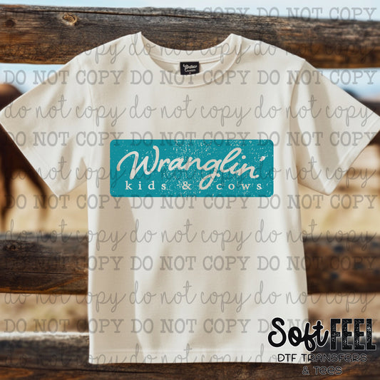 Wranglin Kids & Cows - country western - Direct To Film Transfer / DTF - Heat Press Clothing Transfer