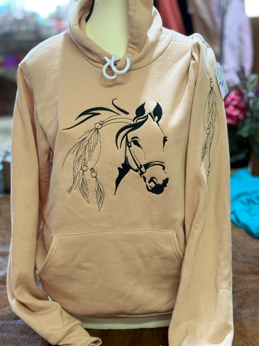 Barn Star Swag Embrodiered "Luna" Arm Feather Peach Hoodie