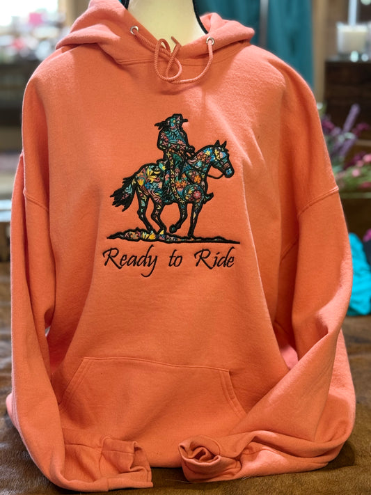 Barn Star Swag Coral Embrodidered  Ready To Ride l Hoodie