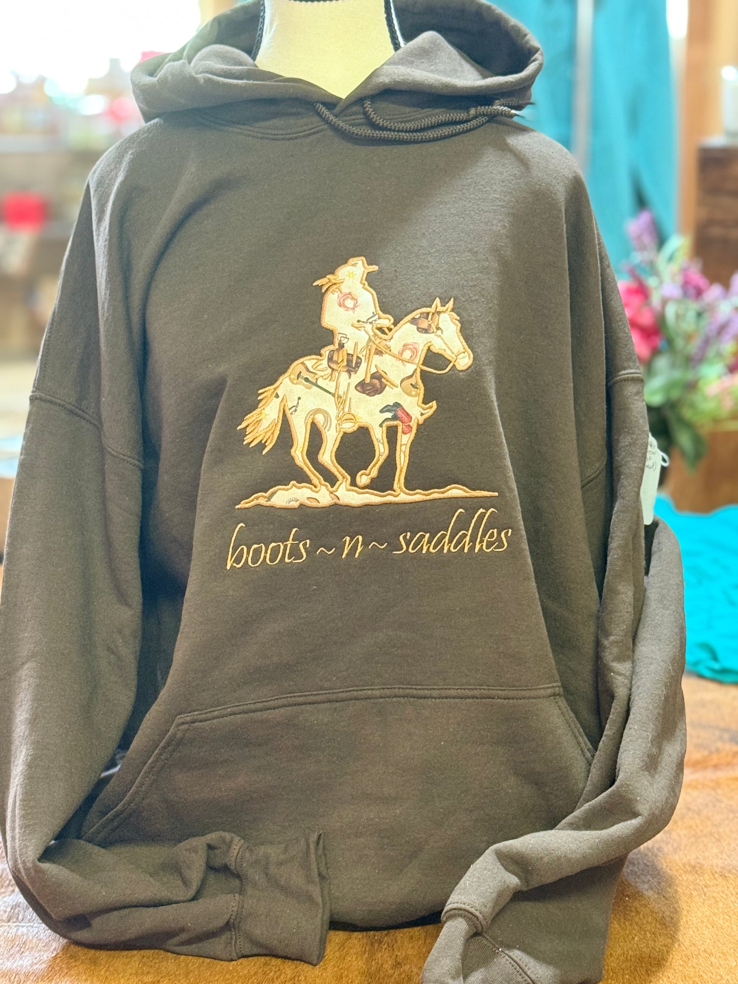 Barn Star Swag  Embrodiered Boots n Saddles Hoodie ad Crew neck