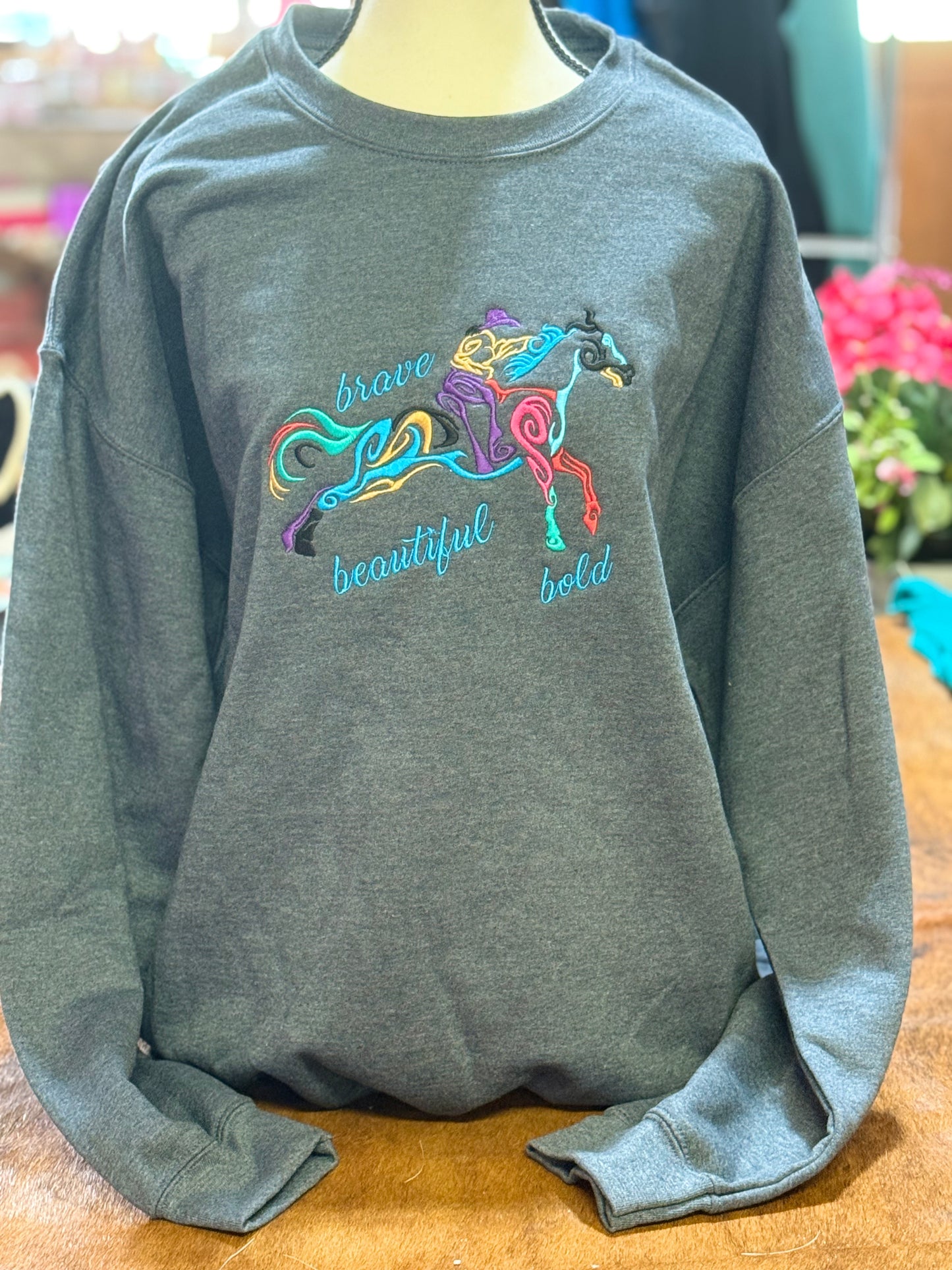 Barn Star Swag Brave Beautiful Bold Embrodiered Crew Neck